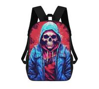 sinyumoney Mochilas Escolares Para Niños Impresas En 3D Skull in Blue Hoodie Mochila De Moda Mochila Informal De Viaje Para Niños Mochila De Gran Capacidad Para Niños Y Niñas 17inch