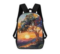 sinyumoney Mochilas Escolares Para Niños Impresas En 3D Stained Glass Sunset Tree Mochila De Moda Mochila Informal De Viaje Para Niños Mochila De Gran Capacidad Para Niños Y Niñas 17inch