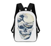 sinyumoney Mochilas Escolares Para Niños Impresas En 3D The Great Wave Off Skull Mochila De Moda Mochila Informal De Viaje Para Niños Mochila De Gran Capacidad Para Niños Y Niñas 17inch
