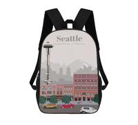 sinyumoney Mochilas Escolares Para Niños Impresas En 3D Travel to Seattle Mochila De Moda Mochila Informal De Viaje Para Niños Mochila De Gran Capacidad Para Niños Y Niñas 17inch