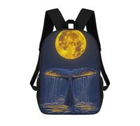 sinyumoney Mochilas Escolares Para Niños Impresas En 3D Whale Tail Under Full Moon Mochila De Moda Mochila Informal De Viaje Para Niños Mochila De Gran Capacidad Para Niños Y Niñas 17inch