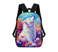sinyumoney Mochilas Escolares Para Niños Impresas En 3D White Wolf Mochila De Moda Mochila Informal De Viaje Para Niños Mochila De Gran Capacidad Para Niños Y Niñas 17inch