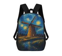 sinyumoney Mochilas Escolares Para Niños Impresas En 3D Windmill Under A Starry Night Mochila De Moda Mochila Informal De Viaje Para Niños Mochila De Gran Capacidad Para Niños Y Niñas 17inch