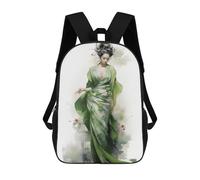 sinyumoney Mochilas Geisha in Green Mochila Escolar Para Niños Mochila Escolar Impresa En 3D Para Niños Estudiantes De Primaria Y Secundaria 17inch