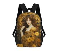 sinyumoney Mochilas Golden Garden Muse Klimt-Inspired Floral Woman Portrait Art Print Mochila Escolar Para Niños Mochila Escolar Impresa En 3D Para Niños Estudiantes De Primaria Y Secundaria 17inch