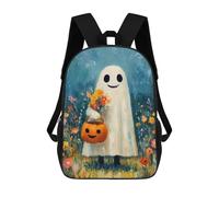 sinyumoney Mochilas Halloween Ghost with Flowers And Pumpkin Mochila Escolar Para Niños Mochila Escolar Impresa En 3D Para Niños Estudiantes De Primaria Y Secundaria 17inch