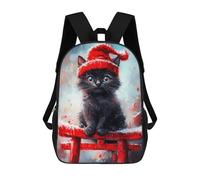 sinyumoney Mochilas Impresas 3D Para Niños Floral Rosas: Mochila Escolar Linda Para Niños Ideal Para Actividades Al Aire Libre Y Salidas A La Universidad, Black Cat In Red Hat, 17"