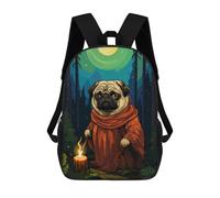 sinyumoney Mochilas Impresas 3D Para Niños Moon Wolf Retro Pixel Arte: Mochila Escolar Linda Para Niños Ideal Para Actividades Al Aire Libre Y Salidas A La Universidad, Pug Wizard Retro Pixel Art, 17"