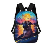 sinyumoney Mochilas Impresas 3D Para Niños Moon Wolf Retro Pixel Arte: Mochila Escolar Linda Para Niños Ideal Para Actividades Al Aire Libre Y Salidas A La Universidad, Pug Boat Synth Pixel Art, 17"
