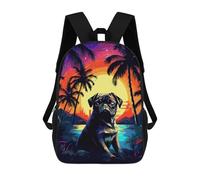 sinyumoney Mochilas Impresas 3D Para Niños Moon Wolf Retro Pixel Arte: Mochila Escolar Linda Para Niños Ideal Para Actividades Al Aire Libre Y Salidas A La Universidad, Tropical Pug Pixel Art, 17"