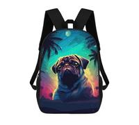 sinyumoney Mochilas Impresas 3D Para Niños Moon Wolf Retro Pixel Arte: Mochila Escolar Linda Para Niños Ideal Para Actividades Al Aire Libre Y Salidas A La Universidad, Vaporwave Pug Pixel Art, 17"