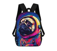 sinyumoney Mochilas Impresas 3D Para Niños Moon Wolf Retro Pixel Arte: Mochila Escolar Linda Para Niños Ideal Para Actividades Al Aire Libre Y Salidas A La Universidad, Pug Spaceman Pixel Art, 17"