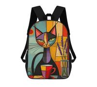 sinyumoney Mochilas Impresas 3D Para Niños Protea Flowers: Mochila Escolar Linda Para Niños, Ideal Para Actividades Al Aire Libre Y Salidas A La Universidad, Abstracto Cat And Coffee, 17"