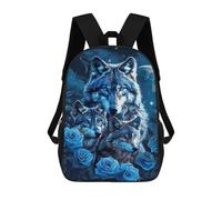 sinyumoney Mochilas Infantiles De 17 Pulgadas Blue Wolf Trio with Roses Mochila Escolar Impresa En 3D Para Niños Mochilas De Viaje De Moda Para Niños Y Estudiantes