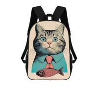 sinyumoney Mochilas Infantiles De 17 Pulgadas Cat in A Shirt with Fish Mochila Escolar Impresa En 3D Para Niños Mochilas De Viaje De Moda Para Niños Y Estudiantes