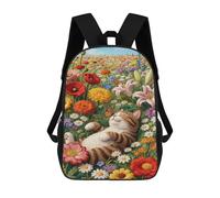 sinyumoney Mochilas Infantiles De 17 Pulgadas Cat Nap in Flower Field Mochila Escolar Impresa En 3D Para Niños Mochilas De Viaje De Moda Para Niños Y Estudiantes