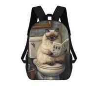 sinyumoney Mochilas Infantiles De 17 Pulgadas Cat Reading Newspaper on Toilet-3 Mochila Escolar Impresa En 3D Para Niños Mochilas De Viaje De Moda Para Niños Y Estudiantes