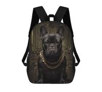 sinyumoney Mochilas Infantiles De 17 Pulgadas Chic French Bulldog with Gold Chains Mochila Escolar Impresa En 3D Para Niños Mochilas De Viaje De Moda Para Niños Y Estudiantes