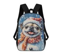 sinyumoney Mochilas Infantiles De 17 Pulgadas Christmas Pug Snowman Painting Mochila Escolar Impresa En 3D Para Niños Mochilas De Viaje De Moda Para Niños Y Estudiantes