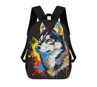 sinyumoney Mochilas Infantiles De 17 Pulgadas Colorful Husky Art Print-2 Mochila Escolar Impresa En 3D Para Niños Mochilas De Viaje De Moda Para Niños Y Estudiantes
