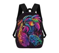 sinyumoney Mochilas Infantiles De 17 Pulgadas Colorful Parrot Headphones Art Print Mochila Escolar Impresa En 3D Para Niños Mochilas De Viaje De Moda Para Niños Y Estudiantes