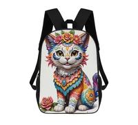 sinyumoney Mochilas Infantiles De 17 Pulgadas Colorful Sugar Skull Cat Art Mochila Escolar Impresa En 3D Para Niños Mochilas De Viaje De Moda Para Niños Y Estudiantes
