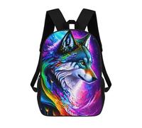 sinyumoney Mochilas Infantiles De 17 Pulgadas Colorful Wolf Art Print Mochila Escolar Impresa En 3D Para Niños Mochilas De Viaje De Moda Para Niños Y Estudiantes