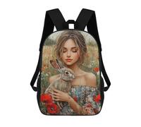 sinyumoney Mochilas Infantiles De 17 Pulgadas Girl with Rabbit in Poppy Field Mochila Escolar Impresa En 3D Para Niños Mochilas De Viaje De Moda Para Niños Y Estudiantes