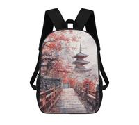 sinyumoney Mochilas Infantiles De 17 Pulgadas Japanese Sakura Temple Mochila Escolar Impresa En 3D Para Niños Mochilas De Viaje De Moda Para Niños Y Estudiantes