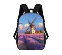 sinyumoney Mochilas Infantiles De 17 Pulgadas Lavender Field with Windmill Mochila Escolar Impresa En 3D Para Niños Mochilas De Viaje De Moda Para Niños Y Estudiantes