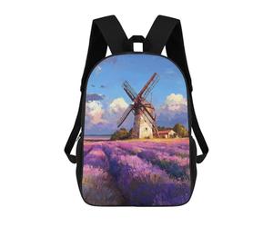 sinyumoney Mochilas Infantiles De 17 Pulgadas Lavender Field with Windmill Mochila Escolar Impresa En 3D Para Niños Mochilas De Viaje De Moda Para Niños Y Estudiantes