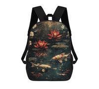 sinyumoney Mochilas Infantiles De 17 Pulgadas Lotus Pond with Koi Fish Mochila Escolar Impresa En 3D Para Niños Mochilas De Viaje De Moda Para Niños Y Estudiantes