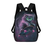 sinyumoney Mochilas Infantiles De 17 Pulgadas Neon Skateboarding Cat Art Print Mochila Escolar Impresa En 3D Para Niños Mochilas De Viaje De Moda Para Niños Y Estudiantes