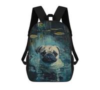 sinyumoney Mochilas Infantiles De 17 Pulgadas Pug Swimming in Pond Mochila Escolar Impresa En 3D Para Niños Mochilas De Viaje De Moda Para Niños Y Estudiantes