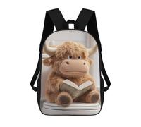 sinyumoney Mochilas Infantiles De 17 Pulgadas Stuffed Highland Cow Reading on Toilet Mochila Escolar Impresa En 3D Para Niños Mochilas De Viaje De Moda Para Niños Y Estudiantes