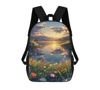 sinyumoney Mochilas Infantiles De 17 Pulgadas Sunset Serenity Lake Flowers Mochila Escolar Impresa En 3D Para Niños Mochilas De Viaje De Moda Para Niños Y Estudiantes