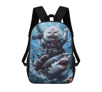 sinyumoney Mochilas Infantiles Impresas En 3D 17inch Cat Riding Shark Bolsas Para Libros Para Niños Y Niñas Mochila Escolar Con Bolsillos Grandes Para Niños