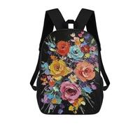 sinyumoney Mochilas Infantiles Impresas En 3D 17inch Colorful Floral Bouquet Painting on Black Bolsas Para Libros Para Niños Y Niñas Mochila Escolar Con Bolsillos Grandes Para Niños