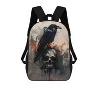 sinyumoney Mochilas Infantiles Impresas En 3D 17inch E.A. Poe Raven on Skull Bolsas Para Libros Para Niños Y Niñas Mochila Escolar Con Bolsillos Grandes Para Niños