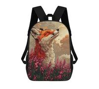 sinyumoney Mochilas Infantiles Impresas En 3D 17inch Fox in A Field of Flowers Bolsas Para Libros Para Niños Y Niñas Mochila Escolar Con Bolsillos Grandes Para Niños