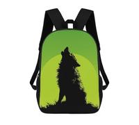 sinyumoney Mochilas Infantiles Impresas En 3D 17inch Howling Wolf Silhouette - Wild Nature on Green Bolsas Para Libros Para Niños Y Niñas Mochila Escolar Con Bolsillos Grandes Para Niños