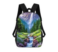 sinyumoney Mochilas Infantiles Impresas En 3D 17inch Mountain Waterfall Landscape with Stream Bolsas Para Libros Para Niños Y Niñas Mochila Escolar Con Bolsillos Grandes Para Niños