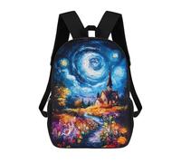 sinyumoney Mochilas Infantiles Impresas En 3D 17inch Night Sky Church Painting Bolsas Para Libros Para Niños Y Niñas Mochila Escolar Con Bolsillos Grandes Para Niños