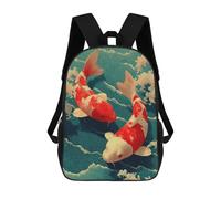 sinyumoney Mochilas Infantiles Impresas En 3D 17inch Two Koi Fish in Water Painting Bolsas Para Libros Para Niños Y Niñas Mochila Escolar Con Bolsillos Grandes Para Niños