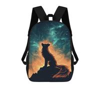 sinyumoney Mochilas Infantiles Impresas En 3D 17inch Wolf Howling Under Cosmic Fire Sky Bolsas Para Libros Para Niños Y Niñas Mochila Escolar Con Bolsillos Grandes Para Niños