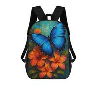 sinyumoney Mochilas Infantiles Impresas En 3D Blue Butterfly And Orange Flowers Painting Mochila Escolar Infantil Linda Mochila Informal Para Exteriores Para Niños Estudiantes De Secundaria 17inch