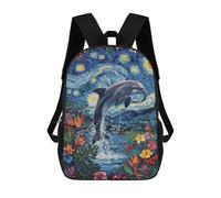 sinyumoney Mochilas Infantiles Impresas En 3D Dolphin in Starry Night Floral Scene Mochila Escolar Infantil Linda Mochila Informal Para Exteriores Para Niños Estudiantes De Secundaria 17inch