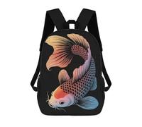 sinyumoney Mochilas Infantiles Impresas En 3D Elegant Koi Fish Illustration on Black Mochila Escolar Infantil Linda Mochila Informal Para Exteriores Para Niños Estudiantes De Secundaria 17inch
