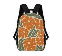 sinyumoney Mochilas Infantiles Impresas En 3D Floral Pattern with Orange Flowers And Leaves Mochila Escolar Infantil Linda Mochila Informal Para Exteriores Para Niños Estudiantes De Secundaria 17inch