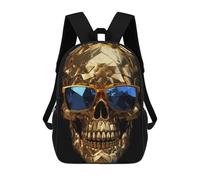sinyumoney Mochilas Infantiles Impresas En 3D Golden Skull Sunglasses Mochila Escolar Infantil Linda Mochila Informal Para Exteriores Para Niños Estudiantes De Secundaria 17inch